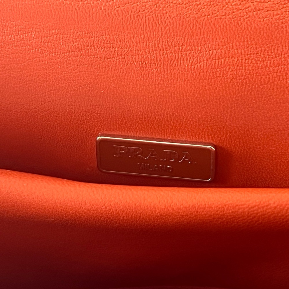 Original 2015 Prada Daino St. Eyes Shoulder Bag white/red